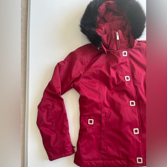 NILS Women's Cherry Red Ski Jacket with Black Fur Hood - Picture 2 of 6